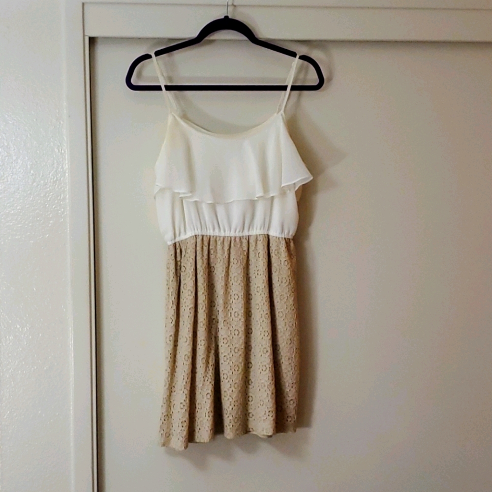 Egg shell and beige dress w/Ruffles